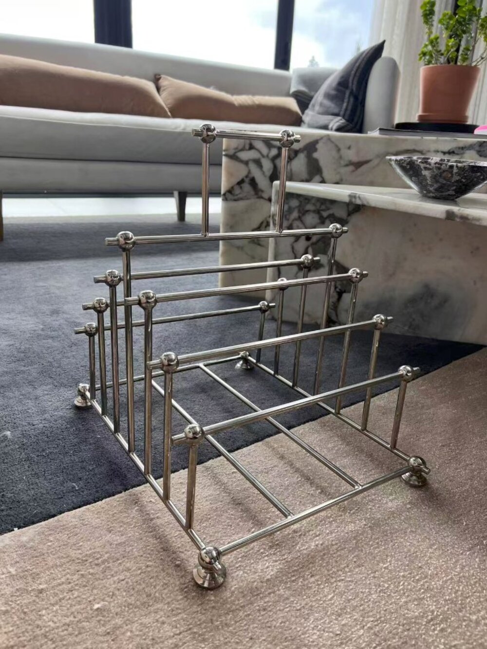 Gently Used Christopher Dresser Inspired Chrome Modern Magazine Rack Holder